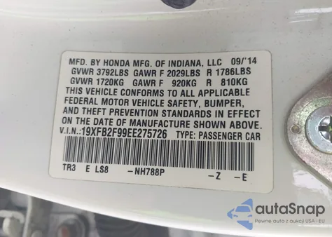 2014 Honda Civic Ex-L z USA, uszkodzony, nr VIN 19XFB2F99EE275726